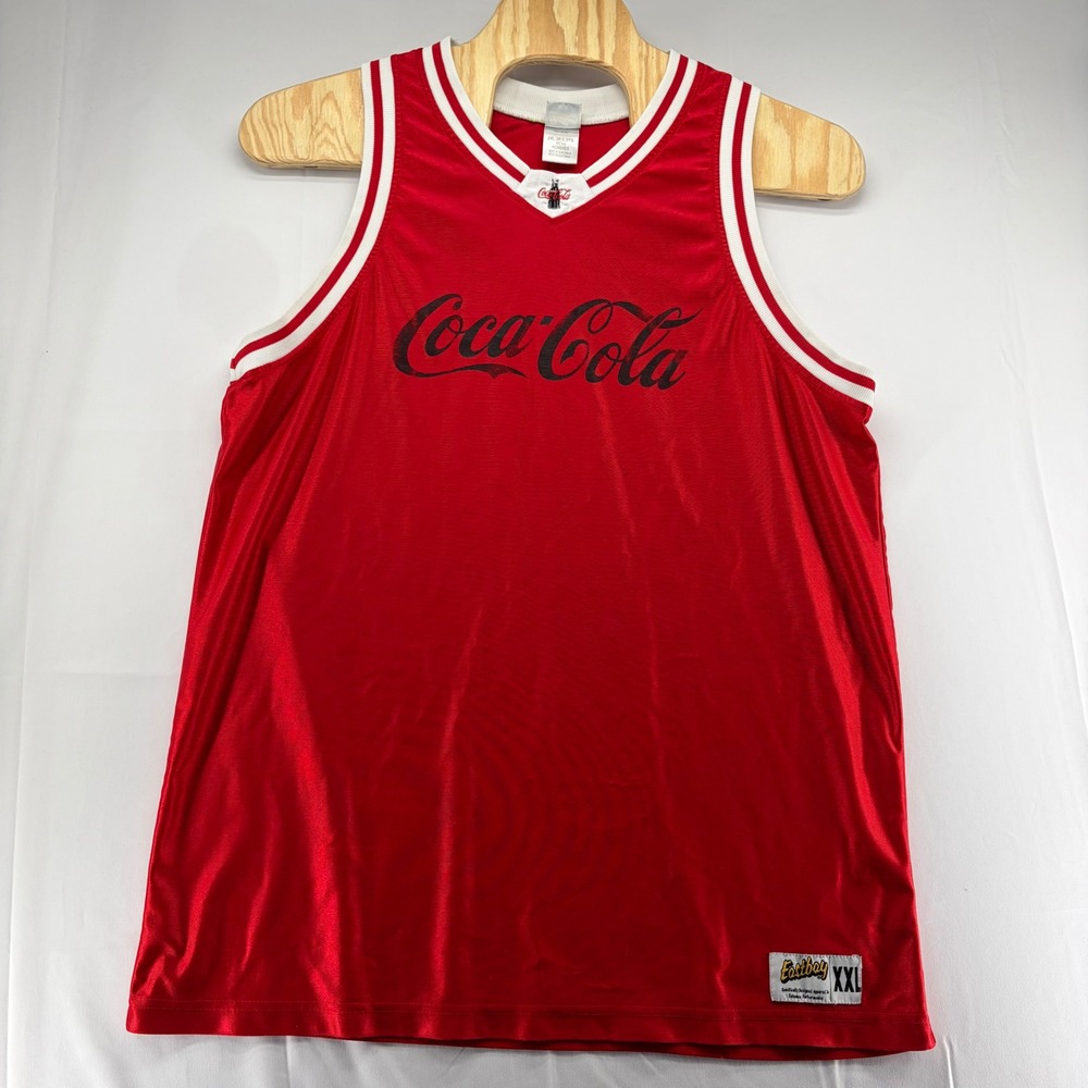 Vintage Eastbay Coca-Cola Basketball Jersey Mens XXL Red Nylon Mesh Sleeveless
